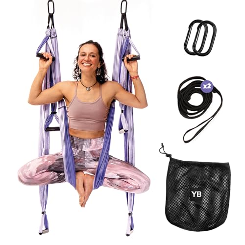 Yoga Trapeze Swing Set for Back Pain Relief & Inversion Therapy | Easy setup indoor or outdoor, Adjustable straps, 600lb capacity, Carrying bag included, Free online tutorials - color: Purple