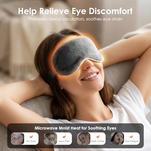 MORLIDEN Heated Eye Mask for Dry Eyes & Stye - Microwavable Warm Compress | For Blepharitis, Chalazion, MGD-Lightweight, No Heavy Pressure-Reusable Moist Heat Mask with Natural Flaxseed (Gray) - color: Gray
