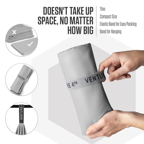 VENTURE 4TH Quick Dry Microfiber Towel for Camping & Gym - Light Gray Large - color: Light Gray, size: 60.00" x 31.50"