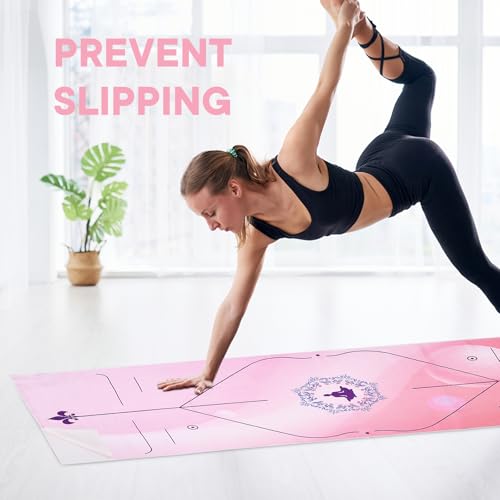 Yoga Towels, Non Slip Hot Yoga Mat Towel with Grip Dots,Super-Absorbent Soft Microfiber Yoga Blanket for Pilates, Fitness and Workout 72inch x 24inch - color: Pink Line