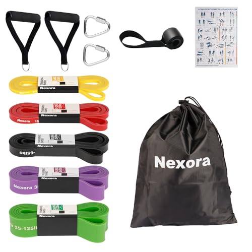 Nexora Resistance Bands Set, 5 Pack 8-125 lbs Natural Rubber Exercise Bands with Door Anchor Soft Handles Storage Bag, Heavy Duty Workout Bands for Men Women Home Gym Yoga Pilates Physical Therapy
