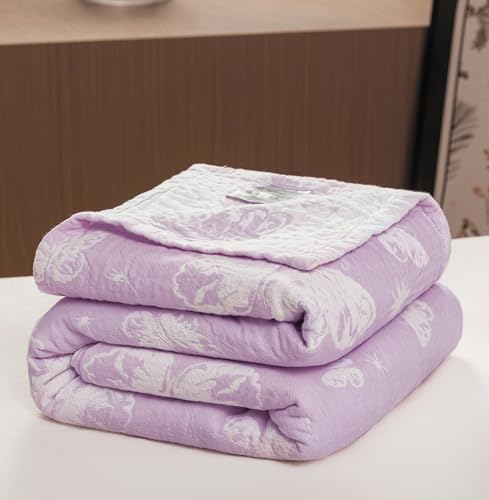 MEJU Dream Butterfly Violet Gentle Girls Muslin All Season Blanket for Bed Sofa Couch, 100% Combed Cotton 3 Layer Cozy Throw Blanket Bed Cover Quilt Purple Butterfly Full Queen 80 in x 90 in - color: Purple Butterfly, size: F/Q 80 in x 90 in
