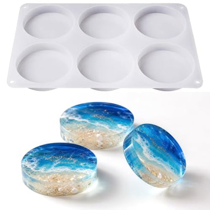 Extra Deep Coaster Resin Molds for 6 Cavity Round Thick Epoxy DIY Art Craft | 4 Inches Extra Thick Round Coaster Silicone Mold for Resin Epoxy, Flower Preservation, Easy Release, Beginner Friendly