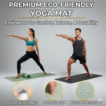 Premium TPE Yoga Mat 6mm Info Swipe – Eco-Friendly Non-Slip, Odor-Free, Lightweight & Durable | SGS Tested, REACH Compliant, GRS Certified | 72"x24" with Carrying Strap - color: Light Green