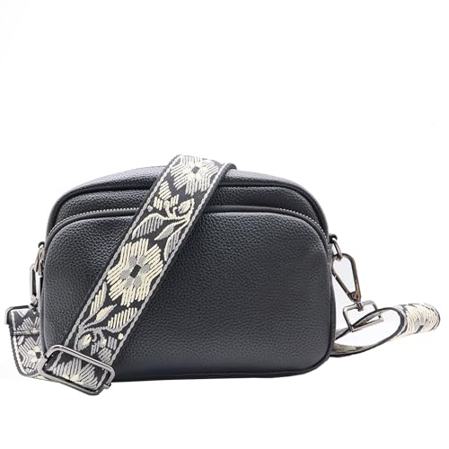 1.5" Wide Purse Strap Adjustable Replacement Gunmetal Hardware Long Crossbody Bag Strap for Thick Shoulder Bags Canvas Handbags Straps - color: Gunmetal Hardware-Light gary