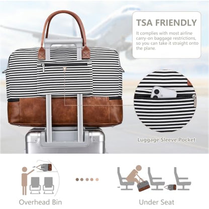 Large Women Travel Weekender Bag: Carry on Duffle with Shoe Compartment | Overnight Duffel Bags with Wet Pocket, Crossbody & Toiletry Bag, 3PCS Womens Traveling Tote Set for Hospital Gym Weekend Trip - color: 01 Black Striped