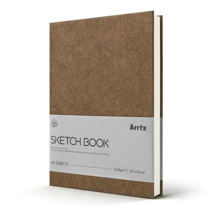 Arrtx A5 Premium Sketchbook, 96 Pages, 50% Cotton, 230 GSM, Hardcover | Acid-Free Paper, Thick 230GSM Drawing Pad. Ideal for Watercolor, Ink, Pencil & Art Professionals - color: Brown