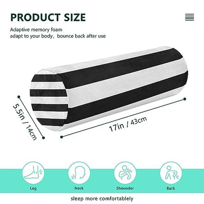 Round Pillow with Cover Black & White Stripes Neck Roll Bolster Pillows Cervical Pillow Case Memory Foam Neck Support for Sleeping