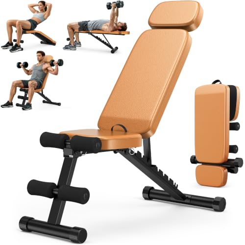 XDDIAS Workout Bench, 10 Backrests Adjustable Weight Bench with Extended Headrest, 800LBS Foldable Weight Bench for Home Gym, Incline Decline Flat Bench Compact for Small Space Training