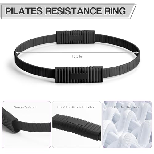 Pilates Kit, 13.5" Pilates Ring with Mini Ball & Resistance Bands | Home Pilates Equipmen Set, Magic Circle Ring with Anti-Slip Handles for Beginners, Workout Guide Included - color: Black