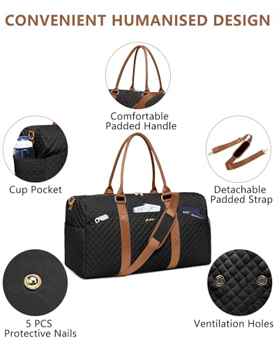Women Weekender Travel Duffle Bag: Travel Duffel Overnight Bags with Shoe Compartment Large Carry on Tote with Toiletry Bag Weekend Traveling Yoga Gym Hospital Bag for Women with Wet Pocket - color: 09-Black Brown, size: Large