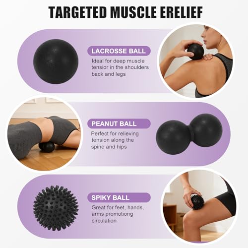 3-in-1 Massage Ball Set, Peanut Ball, Spiky, Lacrosse for Plantar Fasciitis
