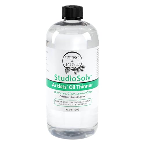 Tusc & Pine StudioSolv™ Odorless Mineral Spirits 33.8oz (1L) | Purified Odor-Free Spirit Solvent For Thinning Oils, Artists, Painting Thinner, Professionals, & More!