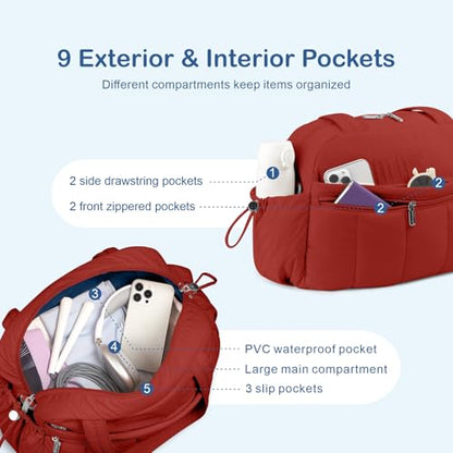 TOPDesign Travel Duffel Bag for Women, Puffer Gym Bag Sports Tote with Wet Pocket, Carry On Weekender with Luggage Sleeve (Maroon) - color: Maroon