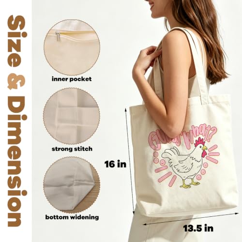 VICBOU Gator Goose Chicken Canvas Tote Bag for Women Girls, Cute Shoulder Bag with Pocket for Beach Shopping Work - color: Chicken