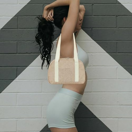 Mini Gym Bag for Women Girl 12 inch Small Gym Tote Lightweight Carry On Bag - color: Beige