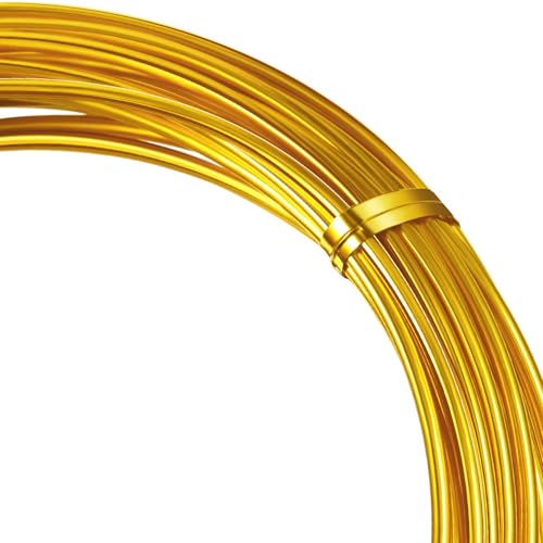 32.8 Feet Aluminum Wire, Bendable Metal Craft Wire for Making Dolls Skeleton DIY Crafts (Gold, 3 mm Thickness)