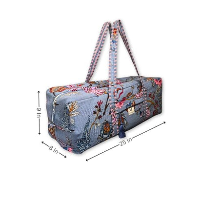 Large Capacity Handblock Printed Yoga Mat bag for Women, Gym Bag, Fits Yoga Blocks, Adjustable strap, Pilates, Gym, Fitness Block & Gear, Light and Durable - color: Frosted Bloom