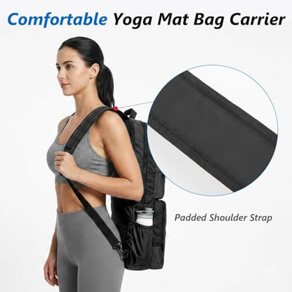 VISEMAN Yoga Mat Bag Carrier Waterproof Yoga Backpack with Multi Pockets, Lightweight Adjustable Yoga Bag for Mat, Yoga Blocks, Yoga Accessories - color: Black