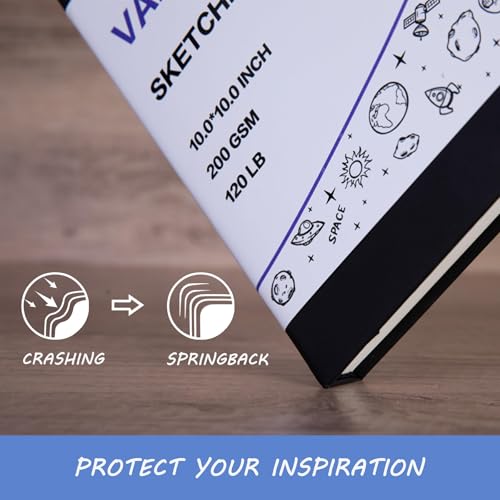 Vanrtto Hardcover Square Sketch Book, Mixed Media Sketchbook 10x10 Inch | Hardcover Square Sketchbook 120lb/200GSM Sketchbook Drawing Paper for Watercolor Mixed Media, 60 Sheets/120 Pages Sketch Pad - size: 10*10 INCH