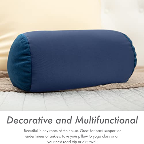 Microbead Bolster Neck Roll Pillow, 14x8 in Cylinder Tube, Peacock Blue | Silky feel fabric helps prevent wrinkles & hair breakage; feather-light beads gently cushion head & shoulders as you rest - color: Peacock Blue