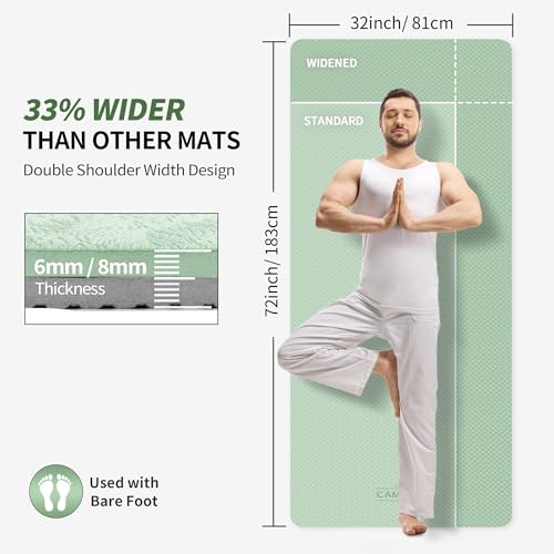 CAMBIVO Extra Wide Yoga Mat for Women and Men (72"/84"x 32"x 1/4") TPE Workout Mat, Non-slip Large Exercise Fitness Mat for Yoga, Pilates, Workout - color: Mint Green, size: 72" x 32" x 8mm