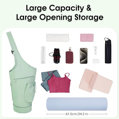 sportsnew Yoga Mat Bag, Large Opening Long Tote Yoga Mat Carrier Holder Bag with Waterproof Wet Pocket and Drawstring Water Bottle Pocket, Adjustable Shoulder Strap Storage Bag, patent pending - color: Mint Green