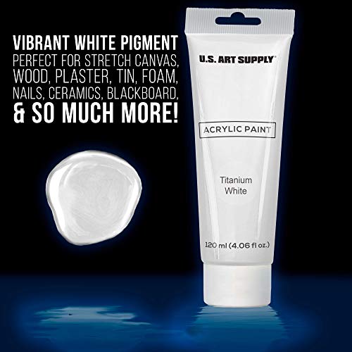 U.S. Art Supply Titanium White Acrylic Paint - 2 Extra-Large 120ml Tubes - High Opacity, Strong Tinting Strength, Acrylic Paints for Canvas Painting, Wood & Media