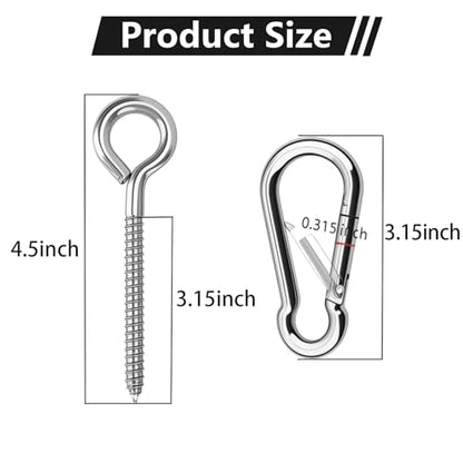 2 Pack Hammock Hanging Kit, 1400 LBS Hammock Hooks Heavy Duty Stainless Steel Hammock Hanging Hardware with Carabiners for Porch Swing, Tree Hammock, Yoga Swing, Indoor Outdoor Ceiling Mount