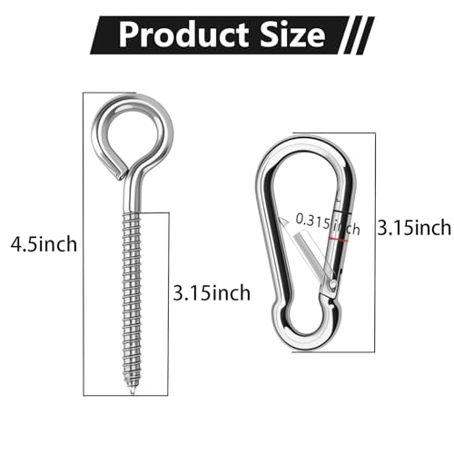 2 Pack Hammock Hanging Kit, 1400 LBS Hammock Hooks Heavy Duty Stainless Steel Hammock Hanging Hardware with Carabiners for Porch Swing, Tree Hammock, Yoga Swing, Indoor Outdoor Ceiling Mount
