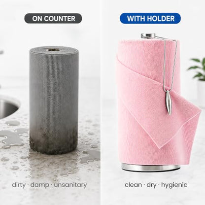Veco Microfiber Cleaning Cloth Roll with Holder 80 PCS, 12" x 12" Pink - color: Pink-st
