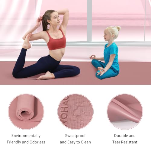 Extra Wide & Thick 8mm Yoga Mat, 72"x31.5" | Large Non Slip Exercise Mat, Premium POE Material, Superior Cushioning & Stability, With Strap for Home Gym, Pilates - color: Dull Pink