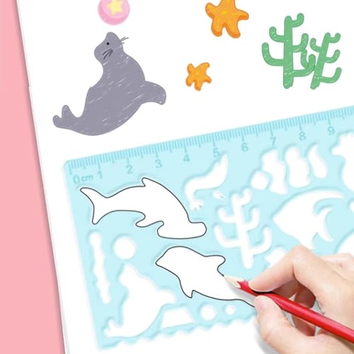 Template for Drawing,4 Pack Clear Ruler Animal-Shaped Stencils Drafting Tools Set Stencil Maker Rulers,Rulers for Kids,Measuring Templates Rulers for Office,School,Drawing