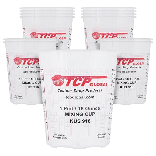 Custom Shop Paint Mixing Cups, 16-Ounce (12 Pack) - Plastic Measuring Cups for Liquids, Automotive Painting, Epoxy Resin, Acrylic Arts, Crafts, Disposable or Reusable, Graduated, Mixing Ratios - color: Cups - Pack of 12