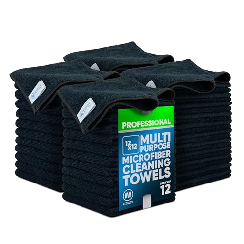 Microfiber Wholesale Cleaning Cloths (48 Pack) | Size 12" x 12"| All Purpose Microfiber Towels - Clean, Dust, Polish, Scrub, Absorbent (Black) - color: Black, size: 48 Count (Pack of 1)