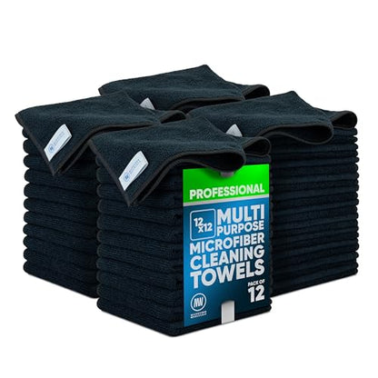 Microfiber Wholesale Cleaning Cloths (48 Pack) | Size 12" x 12"| All Purpose Microfiber Towels - Clean, Dust, Polish, Scrub, Absorbent (Black) - color: Black, size: 48 Count (Pack of 1)