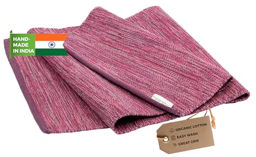 Yogasana Organic Cotton Yoga Mat - Non Slip Hand-Woven Foldable Yoga Rug Provides Excellent Comfort, Traction & Support - Travel Extra Thick Yoga Mats for Indoor & Outdoor Use - 24 x 72 Inches - color: Ether