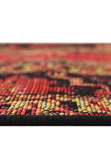 Unique Loom Outdoor Tribal Collection Area Rug - Quepos (5' 1" Round, Multi/ Black) - size: 5'1" (Round)