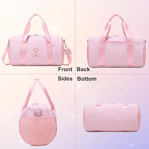 Personalized Initial Dance Bag for Girls,Small Gym Sport Yoga Dance Bags Gift for Teen Girls Women,Cute Letter Kid Weekender Ballet Bags,Toddler Travel Duffle Tote with Adjustable Straps - color: Pnk, style: A