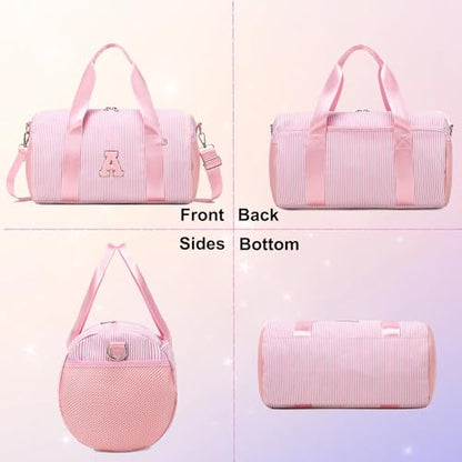 Personalized Initial Dance Bag for Girls,Small Gym Sport Yoga Dance Bags Gift for Teen Girls Women,Cute Letter Kid Weekender Ballet Bags,Toddler Travel Duffle Tote with Adjustable Straps - color: Pnk, style: A