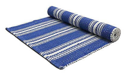 Hand Woven 100% Cotton Yoga Mat- Thick Handloom Made in India- for Gym Floor Exercise - Runner for Bedroom - color: Blue