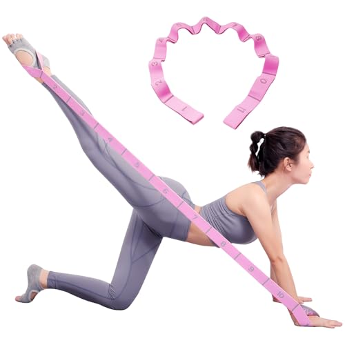Elastic Stretching Strap with 11 Loops, Adjustable Stretch Band for Adults - Flexibility Straps for Yoga, Pilates, Dance - Non-Slip Fabric Resistance Band for Home Workout, Physical Therapy - color: Pink