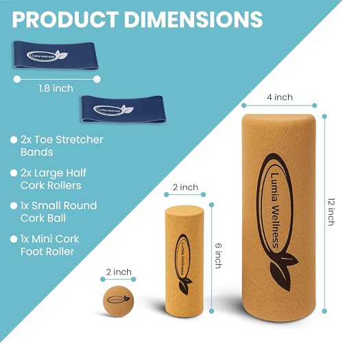 Natural Cork Balance Board Set - Yoga Foot & Ankle Strengthener, Balancing Board Massager for Plantar Fasciitis Relief, Pilates Toe Stretcher