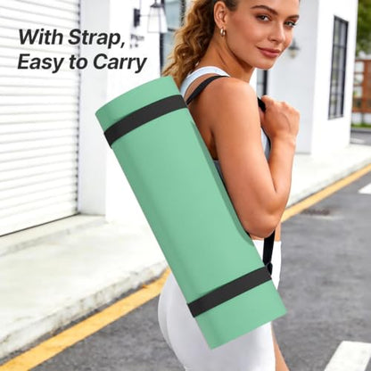 ILILI Suede TPE Yoga Mat, 10mm Thick, 76" x 28" Extra Long with Strap - color: Green