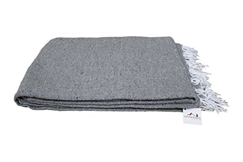 Open Road Goods Solid Color Mexican Yoga Blanket – Large Handwoven Throw for Yoga, Beach, Camping or Home – Soft and Durable Cotton Blend - color: Grey Blanket