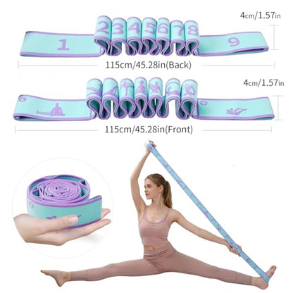 9 Loops Elastic Yoga Stretching Strap Pattern Guide, Resistance Stretch Band for Flexibility, Pilates, Dance, Gymnastics, Ballet, Physical Therapy, Leg & Body Stretching - color: Blue