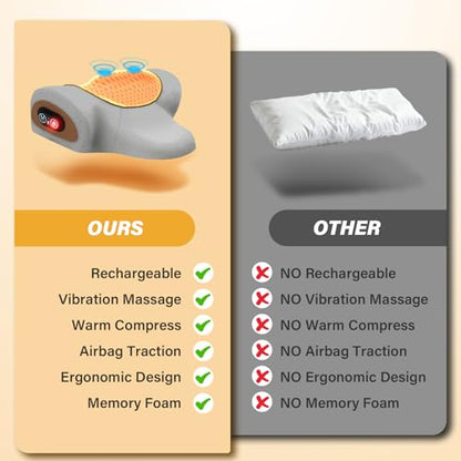 Rechargeable 3-in-1 Neck Massager Pillow with Heat,Vibration & Air Traction - Heated Neck Pillow Massage Hump Soothing Neck Relaxation, Posture Support & Stress Relief