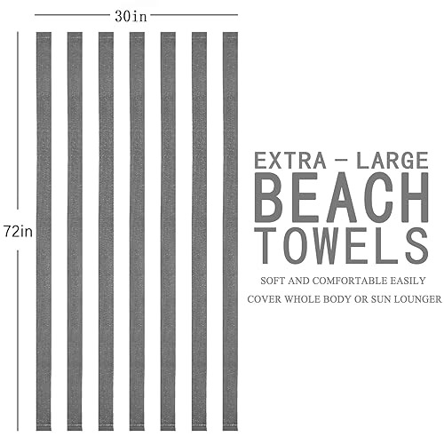 Genovega 6 Packs Oversized 72X40 Inch Stripe Beach Towel Thin Terry Set Extra Large XL Big Clearance Towels Soft Swim Pool Travel Accessories Essentials Camping Adults Men Women Gift Grey - color: Grey, size: 72.00" X 40.00"