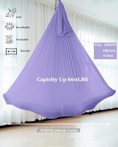 F.Life Aerial Silk Yoga Hammock & Swing for yoga Inversion,Strength training,starter hardware kit - color: lavendar