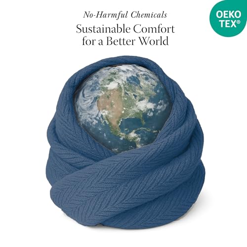 Threadmill Luxury 100% Cotton Twin Herringbone Blanket, Folkstone Blue - color: Folkstone Blue, size: Twin (68" x 92")